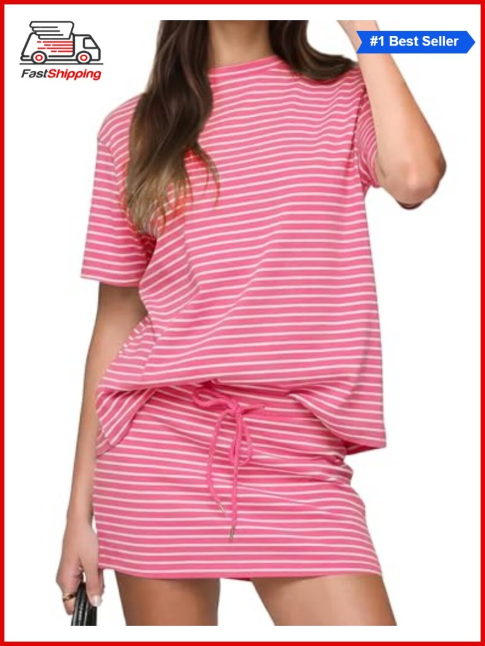 ✨Women's 2 Piece Striped Mini Skirt and Short Sleeve Top Set